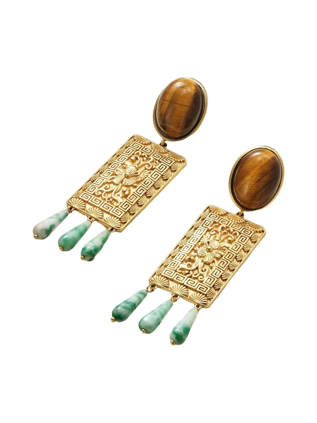 Penelope Gold Vermeil, Tiger's Eye And Jade Earrings - Multi Penelope Gold Vermeil, Tiger's Eye And Jade Earrings - Multi