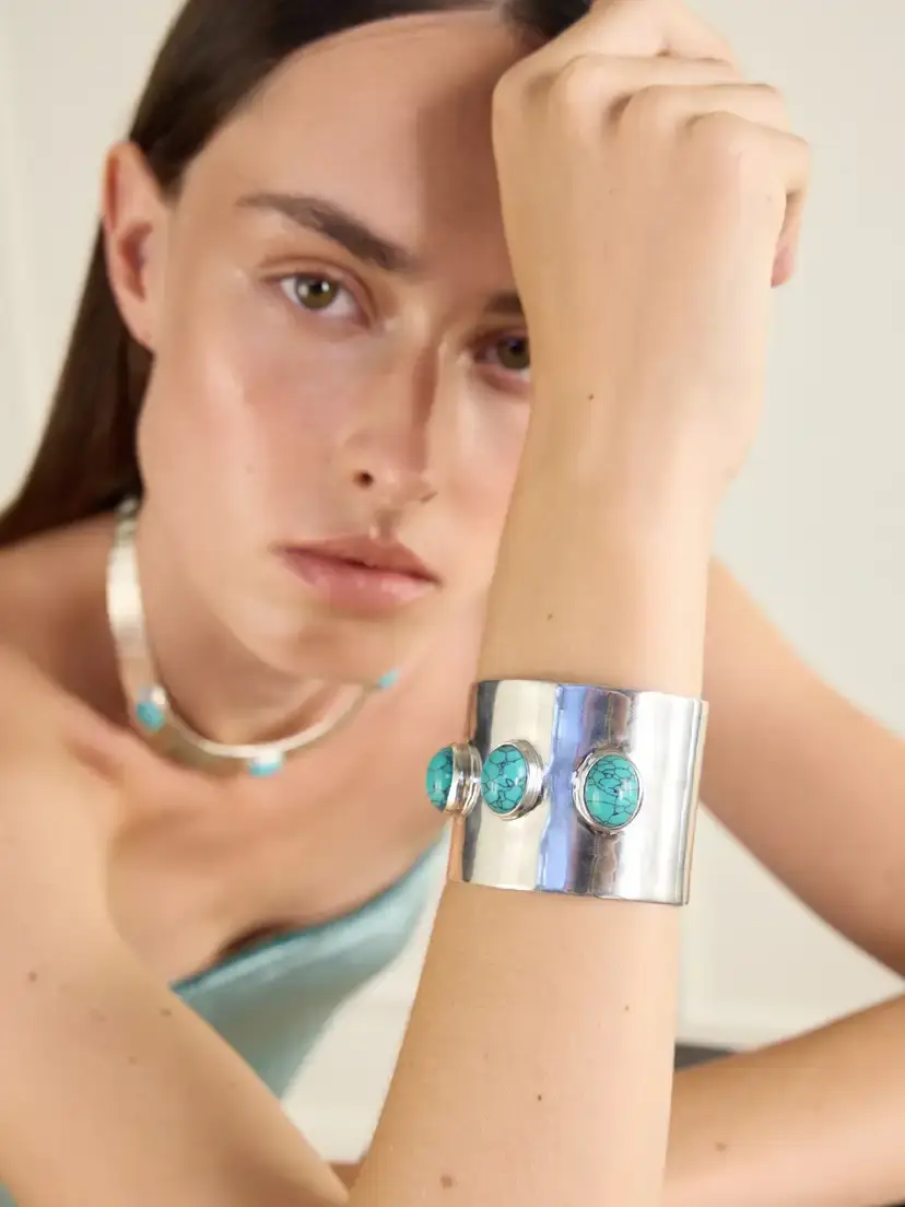 Juju Vera Fiona White Gold Vermeil Turquoise Bangle | Thumbnail 2