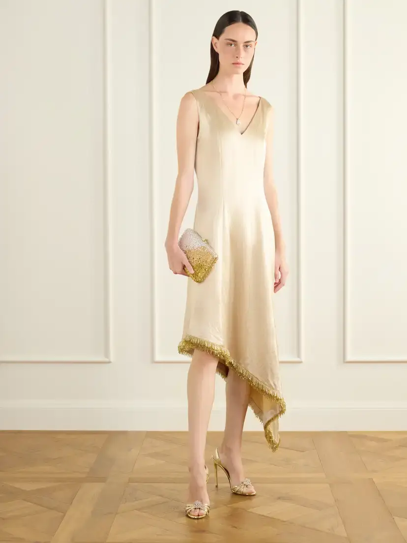 Abadia Lynn Asymmetric Bead-embellished Satin Midi Dress | Thumbnail 2 Abadia Lynn Asymmetric Bead-embellished Satin Midi Dress | Thumbnail 2