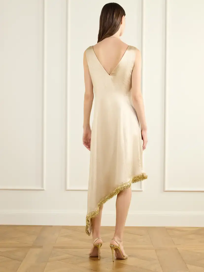 Abadia Lynn Asymmetric Bead-embellished Satin Midi Dress | Thumbnail 3 Abadia Lynn Asymmetric Bead-embellished Satin Midi Dress | Thumbnail 3