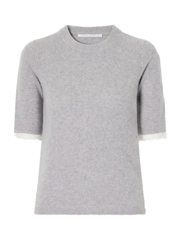 Maria McManus Lace-trimmed Cashmere And Cotton-blend T-shirt - Gray