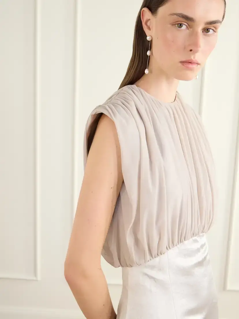 Abadia Gilda Draped Satin And Crepe Mini Dress | Thumbnail 4 Abadia Gilda Draped Satin And Crepe Mini Dress | Thumbnail 4