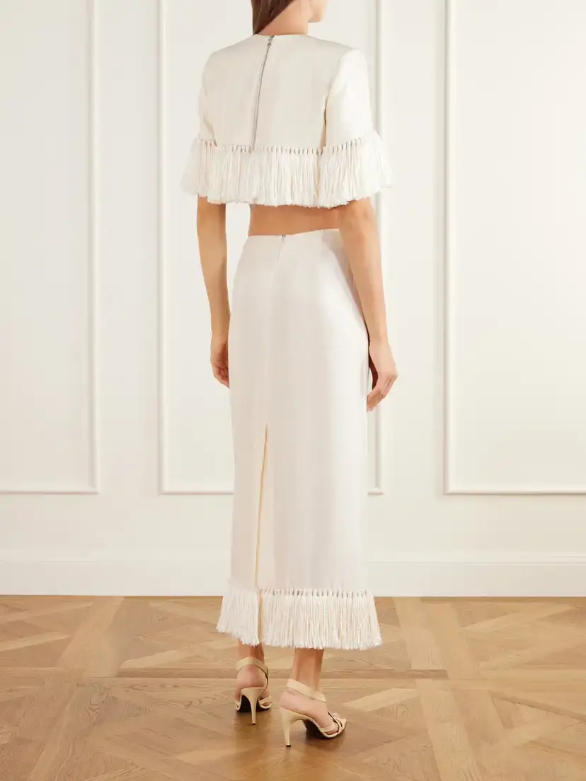 Heirlome Matilde Crop Fringed-trimmed Silk-shantung Top | Thumbnail 3