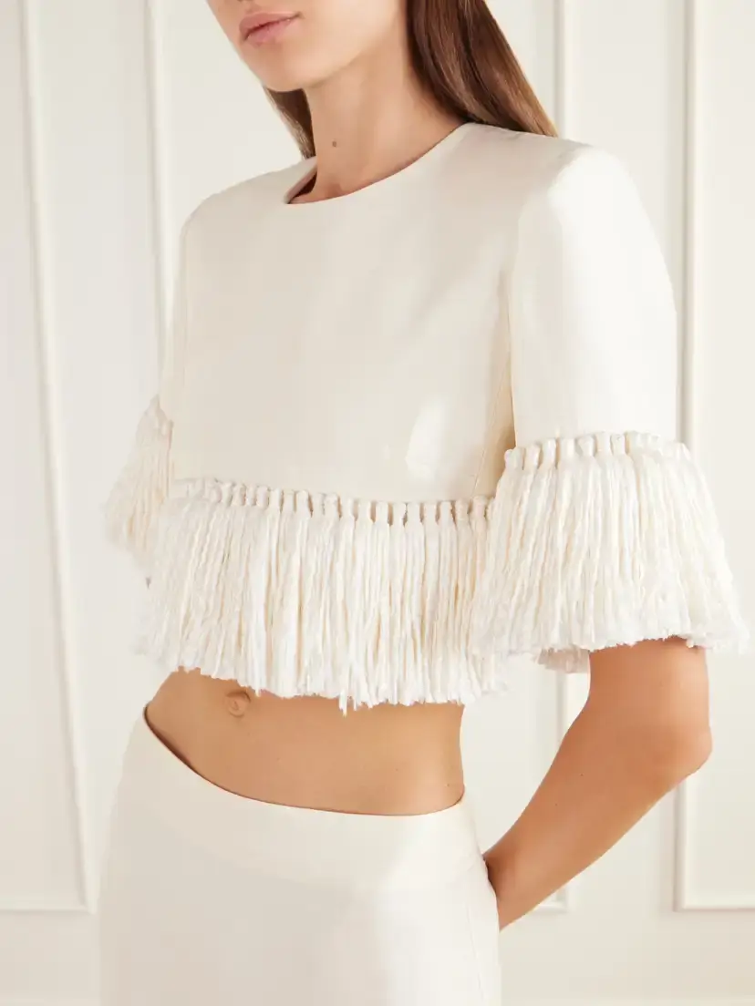 Heirlome Matilde Crop Fringed-trimmed Silk-shantung Top | Thumbnail 4