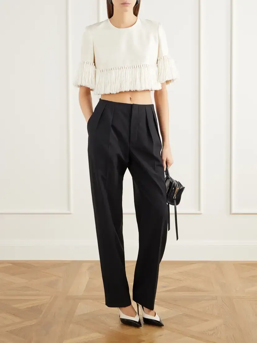 Heirlome Matilde Crop Fringed-trimmed Silk-shantung Top | Thumbnail 5