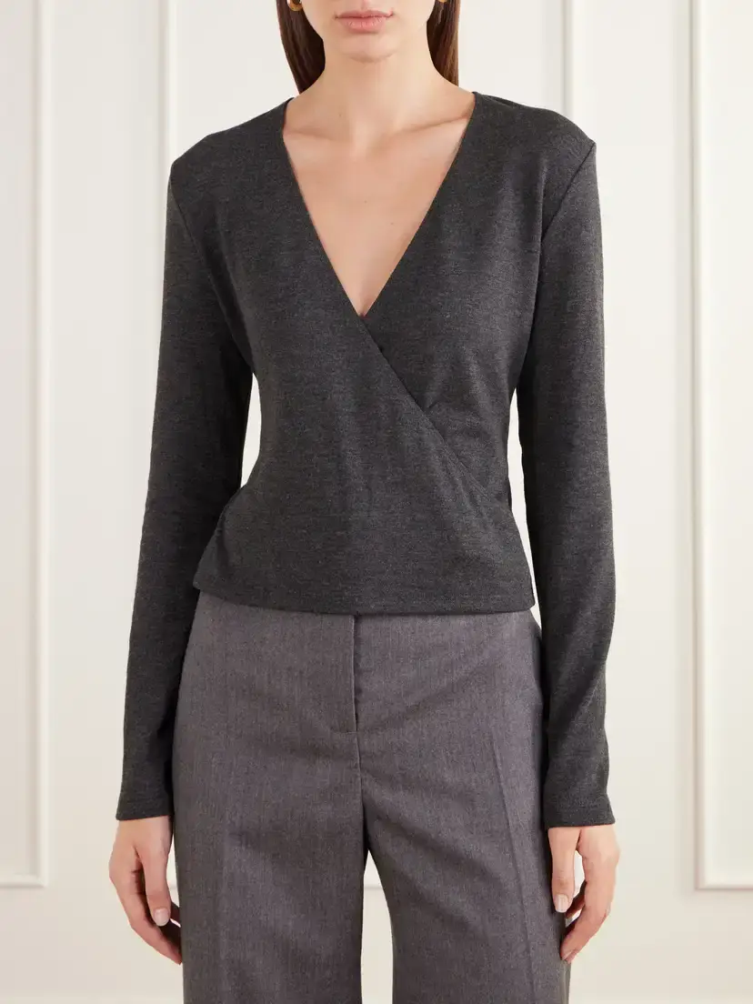 LESET Lauren Cropped Wrap-effect Stretch-jersey T-shirt | Thumbnail 3 LESET Lauren Cropped Wrap-effect Stretch-jersey T-shirt | Thumbnail 3