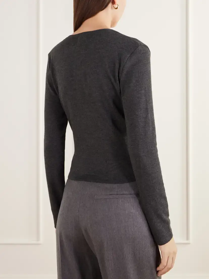 LESET Lauren Cropped Wrap-effect Stretch-jersey T-shirt | Thumbnail 4 LESET Lauren Cropped Wrap-effect Stretch-jersey T-shirt | Thumbnail 4