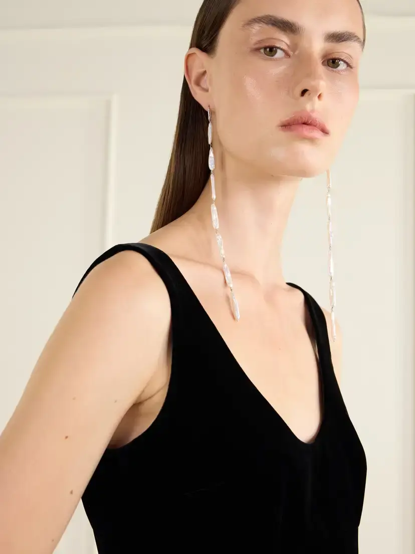 Le Sundial Veil Drop Sterling Silver And Freshwater Pearl Earrings | Thumbnail 2 Le Sundial Veil Drop Sterling Silver And Freshwater Pearl Earrings | Thumbnail 2