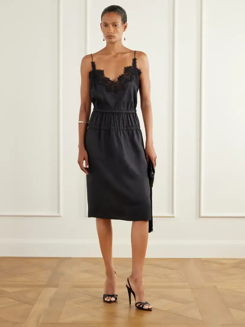 RÓHE Camura Lace-trimmed Shirred Silk-satin Midi Dress | Thumbnail 2 RÓHE Camura Lace-trimmed Shirred Silk-satin Midi Dress | Thumbnail 2