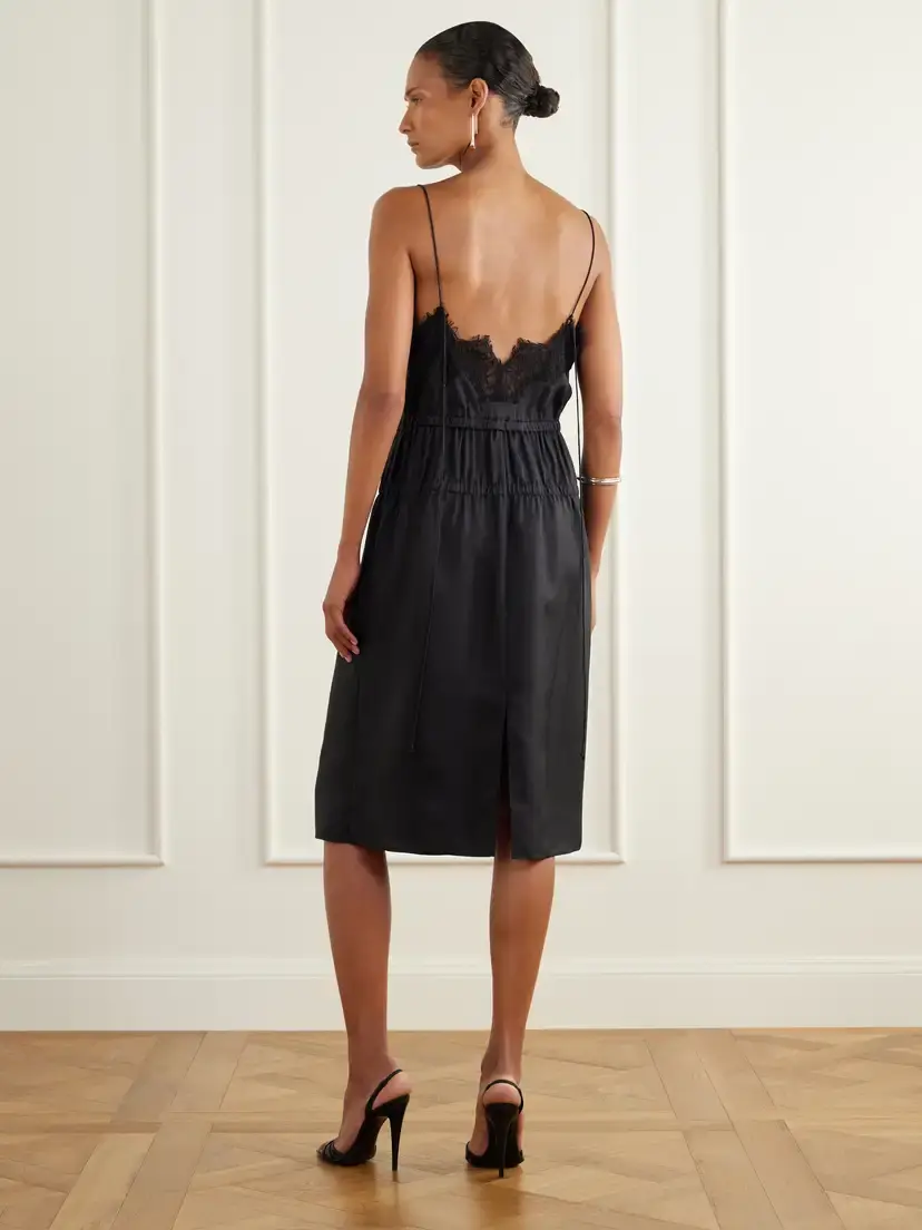 RÓHE Camura Lace-trimmed Shirred Silk-satin Midi Dress | Thumbnail 3 RÓHE Camura Lace-trimmed Shirred Silk-satin Midi Dress | Thumbnail 3