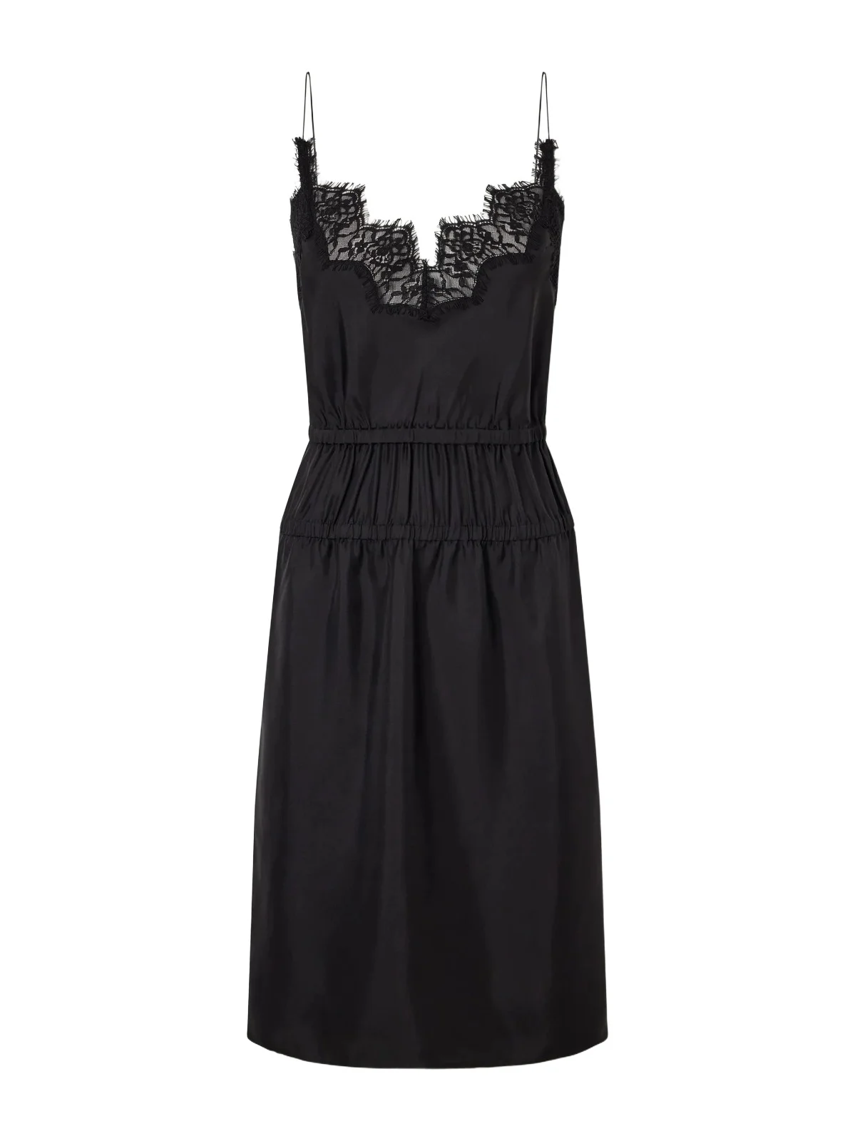 RÓHE Camura Lace-trimmed Shirred Silk-satin Midi Dress