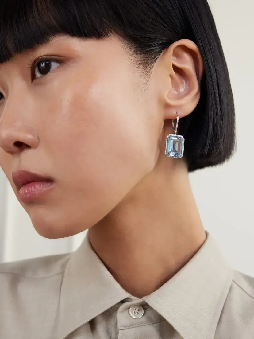 SHAY 18-karat White Gold, Crystal And Diamond Earrings - Blue | Thumbnail 2 SHAY 18-karat White Gold, Crystal And Diamond Earrings - Blue | Thumbnail 2