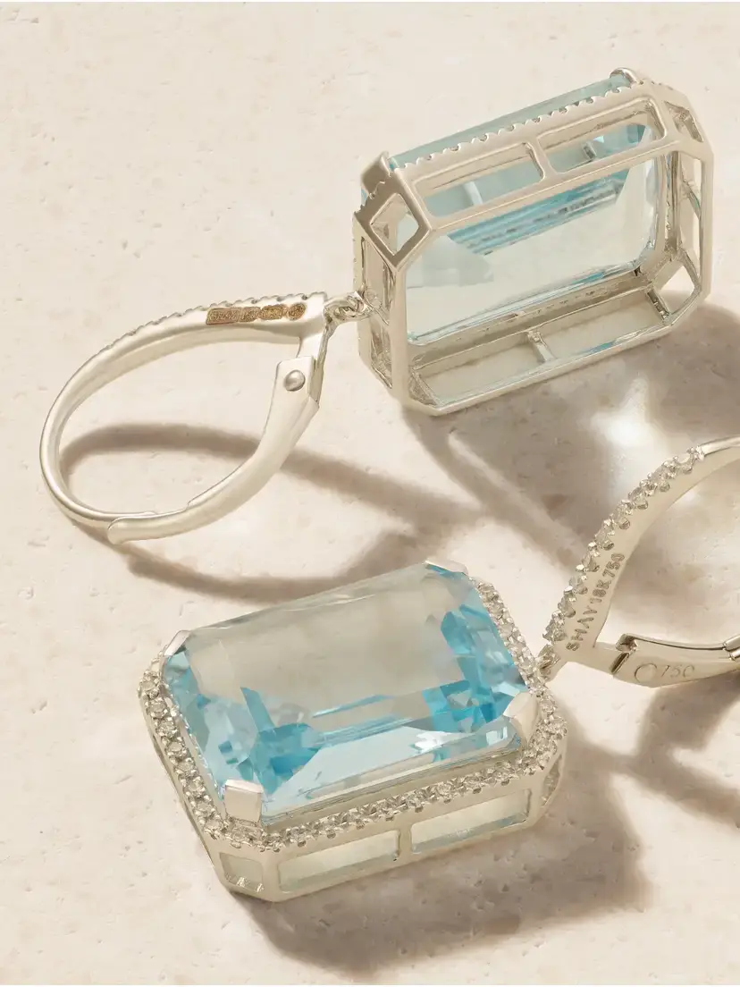 SHAY 18-karat White Gold, Crystal And Diamond Earrings - Blue | Thumbnail 3 SHAY 18-karat White Gold, Crystal And Diamond Earrings - Blue | Thumbnail 3