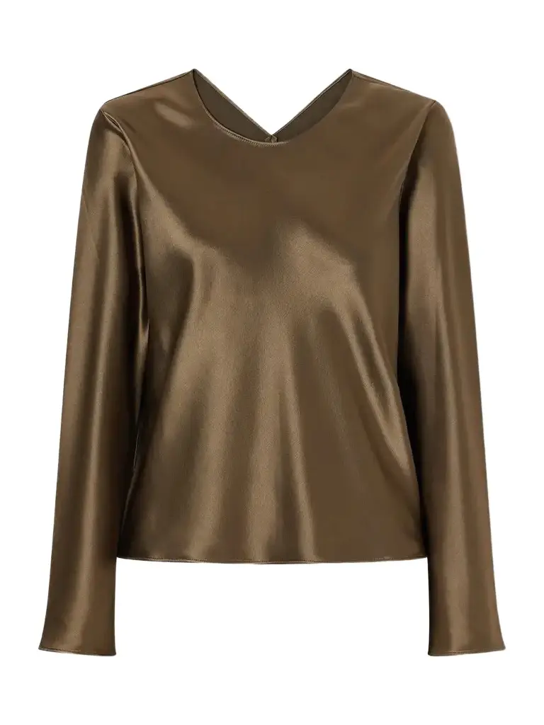 LESET Barb Draped Satin Blouse