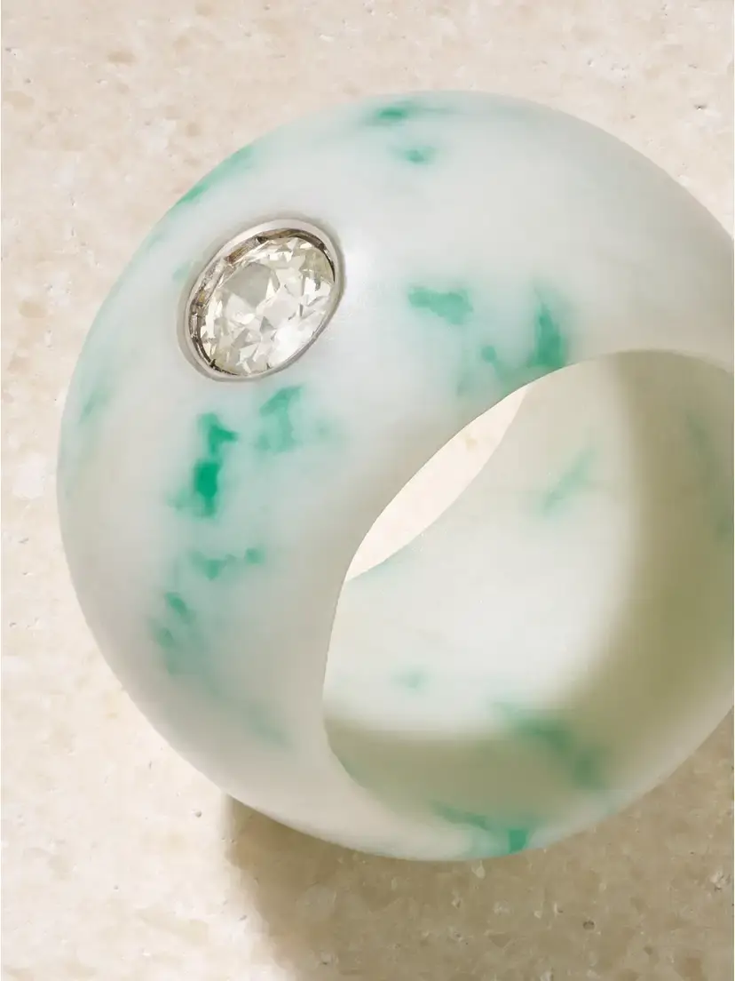 Eleuteri Vintage 1950s Jade And Diamond Ring - Green | Thumbnail 3 Eleuteri Vintage 1950s Jade And Diamond Ring - Green | Thumbnail 3