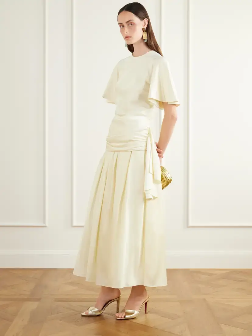 Abadia Gathered Linen-blend Satin Blouse | Thumbnail 2 Abadia Gathered Linen-blend Satin Blouse | Thumbnail 2