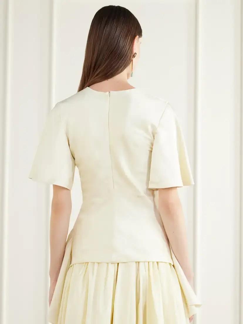 Abadia Gathered Linen-blend Satin Blouse | Thumbnail 3 Abadia Gathered Linen-blend Satin Blouse | Thumbnail 3