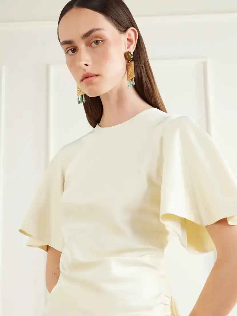 Abadia Gathered Linen-blend Satin Blouse | Thumbnail 4 Abadia Gathered Linen-blend Satin Blouse | Thumbnail 4