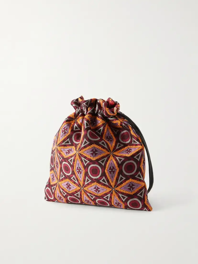 La DoubleJ Drawstring Leather-trimmed Jacquard-knit Clutch | Thumbnail 4