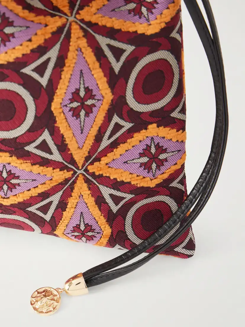 La DoubleJ Drawstring Leather-trimmed Jacquard-knit Clutch | Thumbnail 5