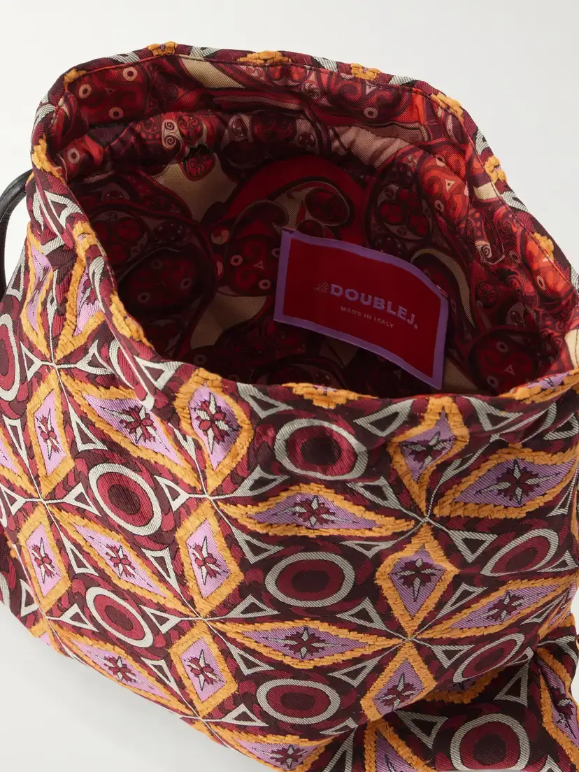 La DoubleJ Drawstring Leather-trimmed Jacquard-knit Clutch | Thumbnail 6