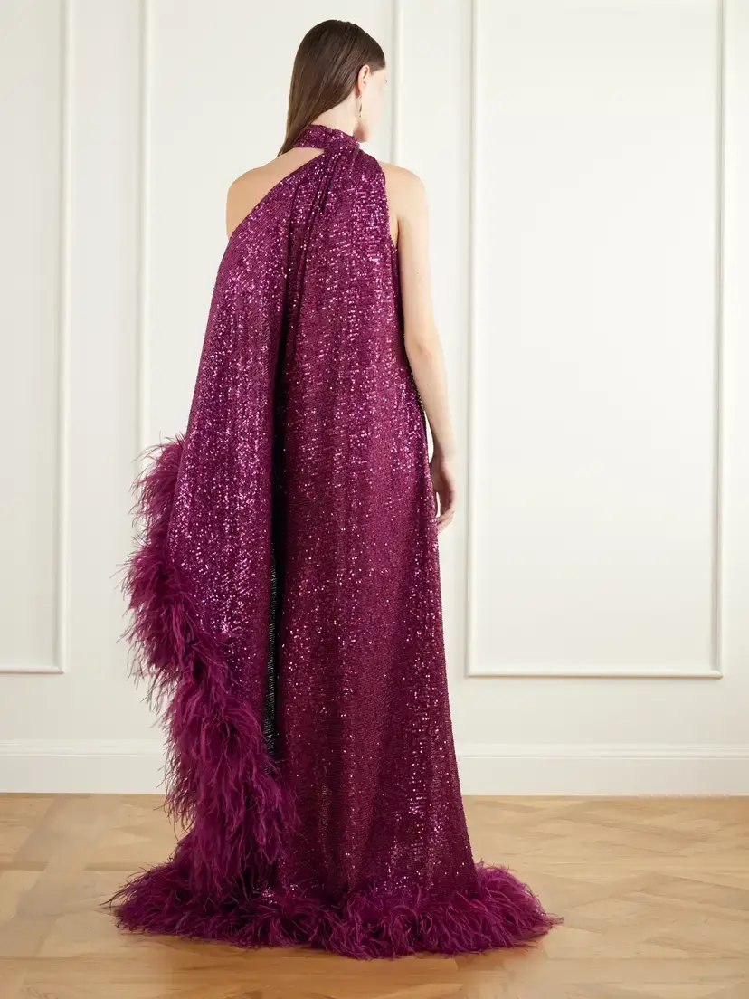 Taller Marmo One-shoulder Feather-trimmed Sequined Gown | Thumbnail 3 Taller Marmo One-shoulder Feather-trimmed Sequined Gown | Thumbnail 3