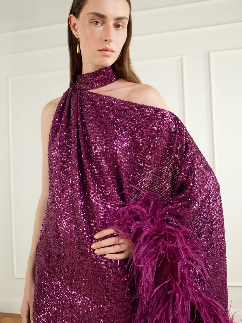 Taller Marmo One-shoulder Feather-trimmed Sequined Gown | Thumbnail 4 Taller Marmo One-shoulder Feather-trimmed Sequined Gown | Thumbnail 4