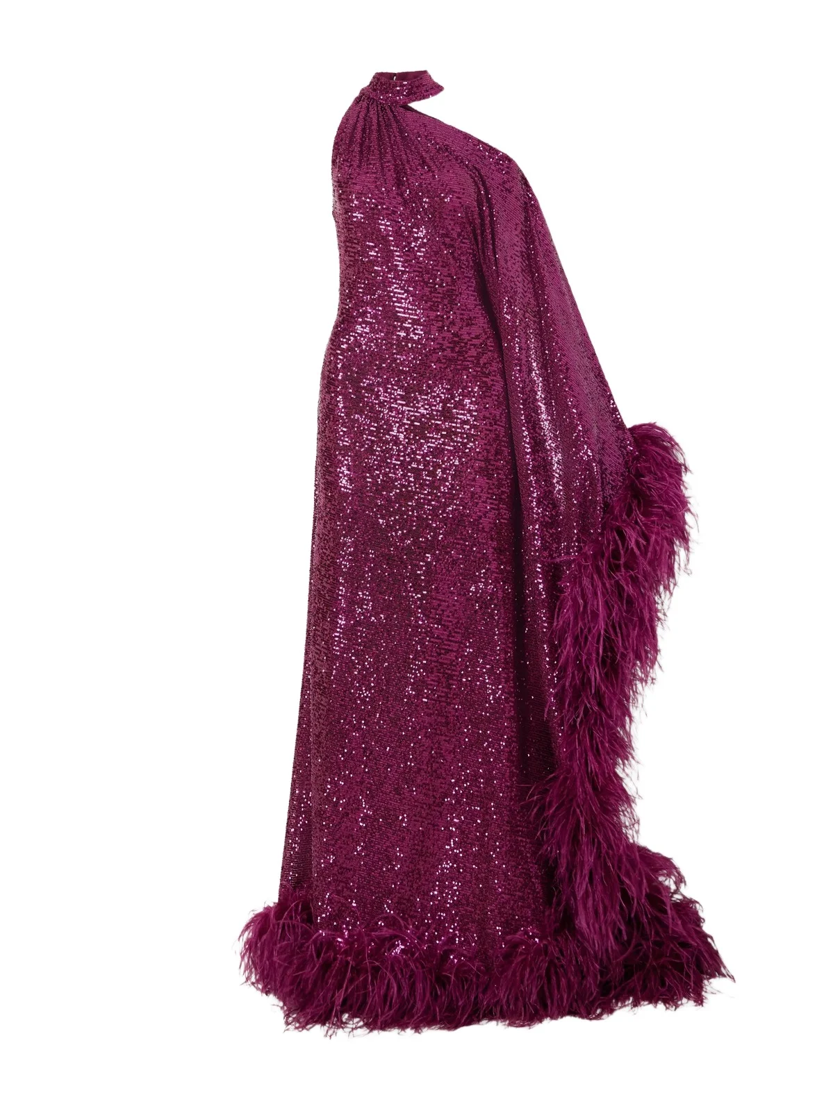 Taller Marmo One-shoulder Feather-trimmed Sequined Gown