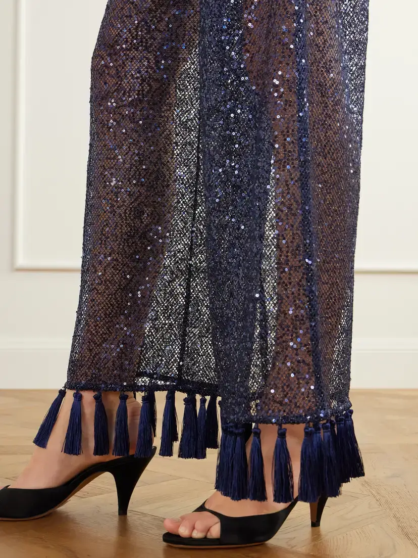 Taller Marmo Sequined-embellished Fringed-trimmed Mesh Straight-leg Pants | Thumbnail 5