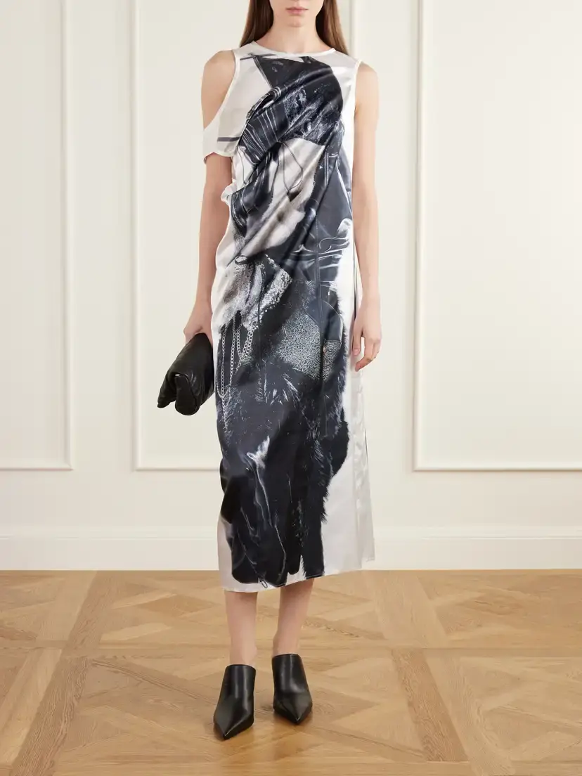 Junya Watanabe Cut-out Printed Satin Midi Dress | Thumbnail 2 Junya Watanabe Cut-out Printed Satin Midi Dress | Thumbnail 2