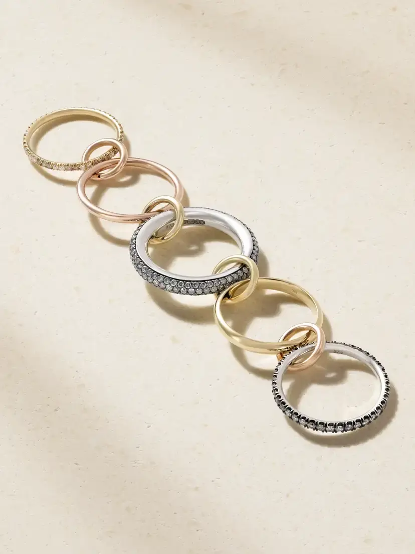 Spinelli Kilcollin Leo Set Of Five 18-karat Yellow And Rose Gold, Sterling Silver And Diamond Rings | Thumbnail 3 Spinelli Kilcollin Leo Set Of Five 18-karat Yellow And Rose Gold, Sterling Silver And Diamond Rings | Thumbnail 3