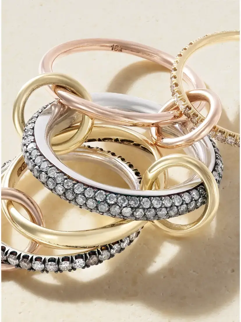 Spinelli Kilcollin Leo Set Of Five 18-karat Yellow And Rose Gold, Sterling Silver And Diamond Rings | Thumbnail 4 Spinelli Kilcollin Leo Set Of Five 18-karat Yellow And Rose Gold, Sterling Silver And Diamond Rings | Thumbnail 4