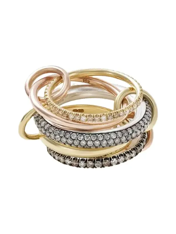 Spinelli Kilcollin Leo Set Of Five 18-karat Yellow And Rose Gold, Sterling Silver And Diamond Rings