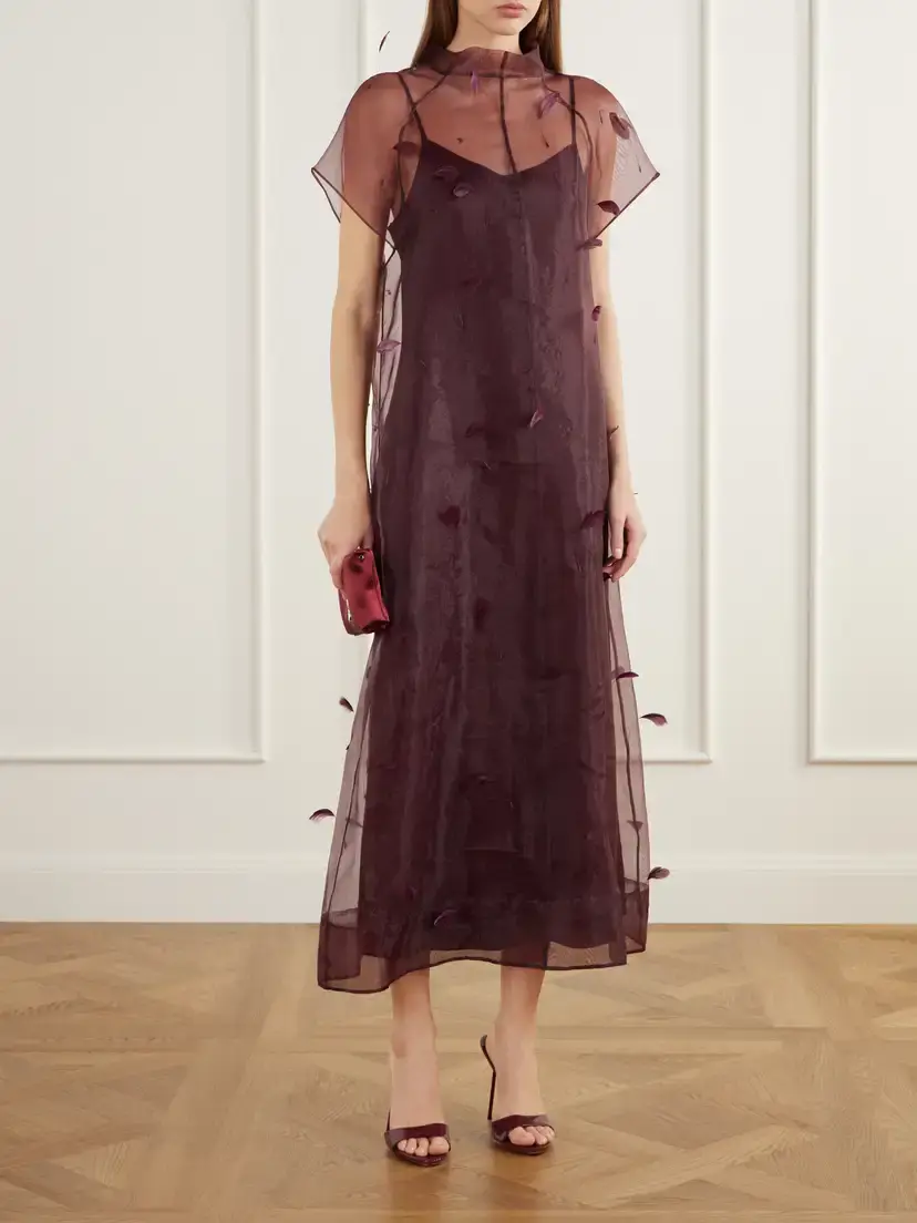 Simkhai Pauline Feather-embellished Organza Midi Dress | Thumbnail 2 Simkhai Pauline Feather-embellished Organza Midi Dress | Thumbnail 2