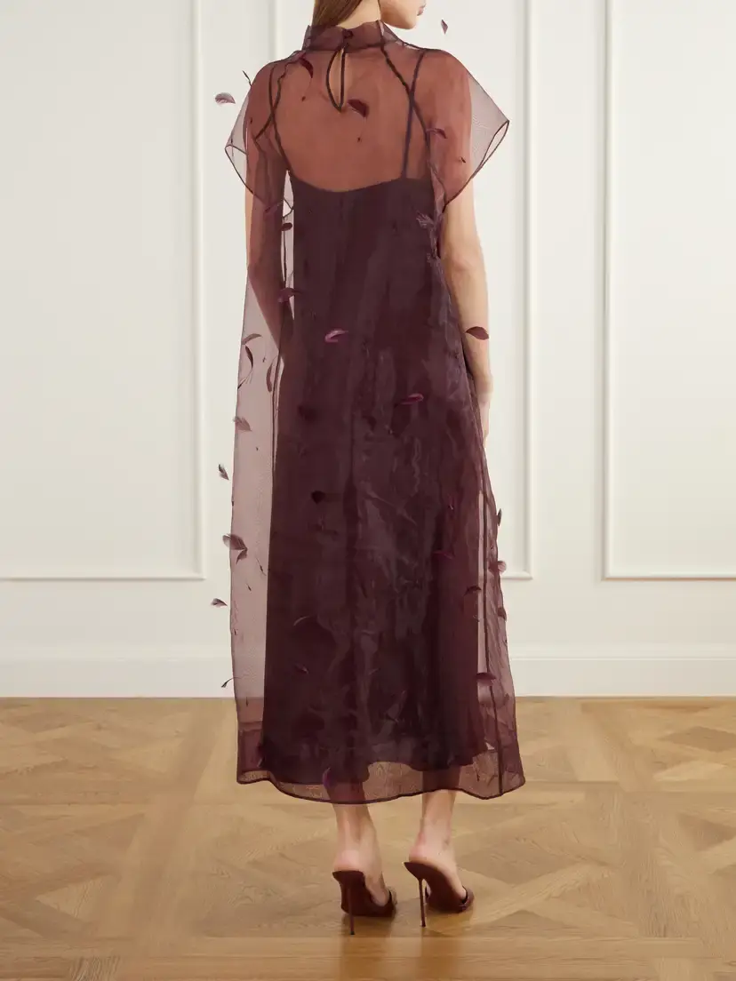 Simkhai Pauline Feather-embellished Organza Midi Dress | Thumbnail 3 Simkhai Pauline Feather-embellished Organza Midi Dress | Thumbnail 3