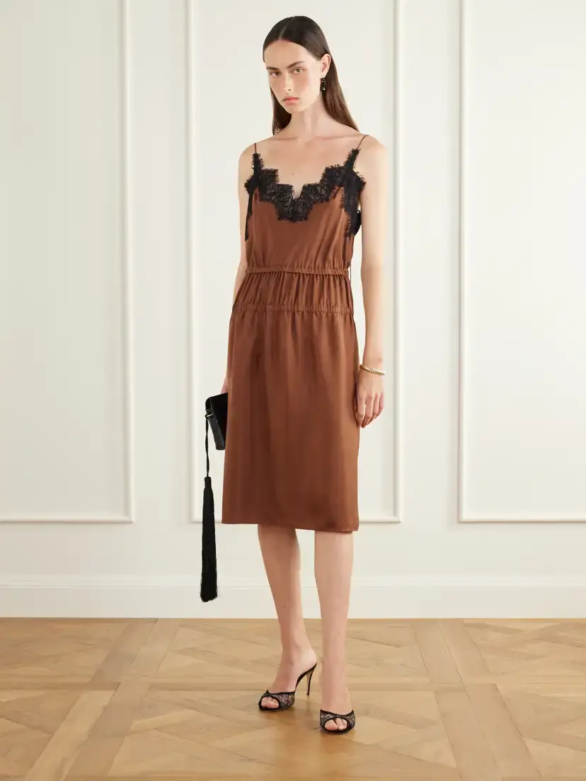 RÓHE Camura Lace-trimmed Shirred Silk-satin Midi Dress | Thumbnail 2 RÓHE Camura Lace-trimmed Shirred Silk-satin Midi Dress | Thumbnail 2