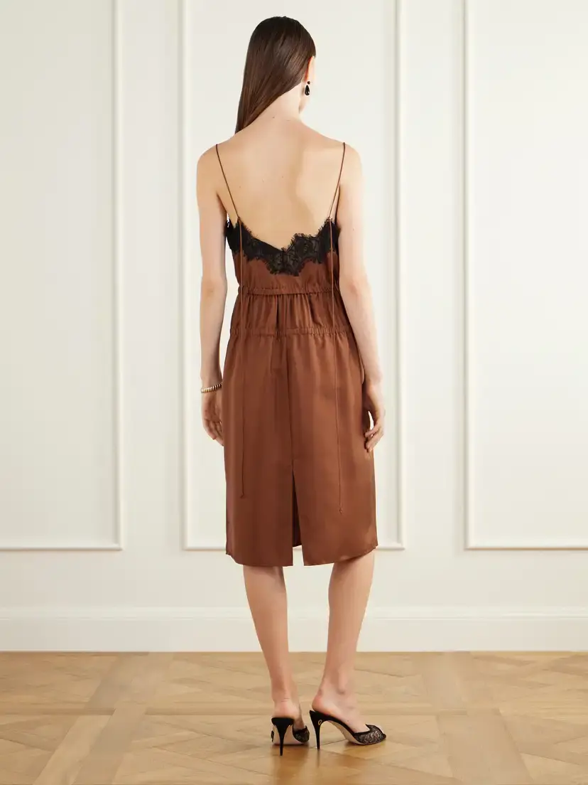 RÓHE Camura Lace-trimmed Shirred Silk-satin Midi Dress | Thumbnail 3 RÓHE Camura Lace-trimmed Shirred Silk-satin Midi Dress | Thumbnail 3
