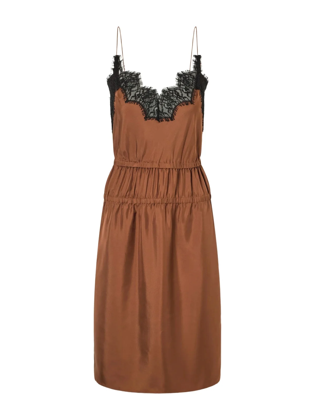 RÓHE Camura Lace-trimmed Shirred Silk-satin Midi Dress