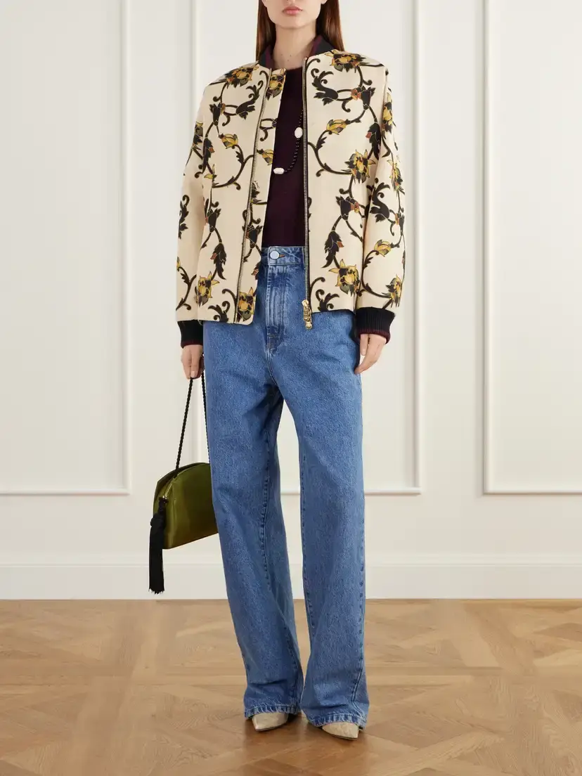 La DoubleJ Brooklyn Floral-print Rib-trimmed Wool-blend Cady Jacket | Thumbnail 2