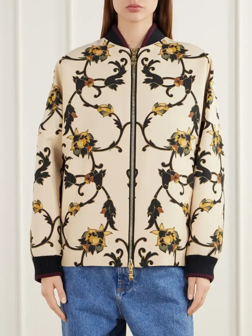 La DoubleJ Brooklyn Floral-print Rib-trimmed Wool-blend Cady Jacket | Thumbnail 3
