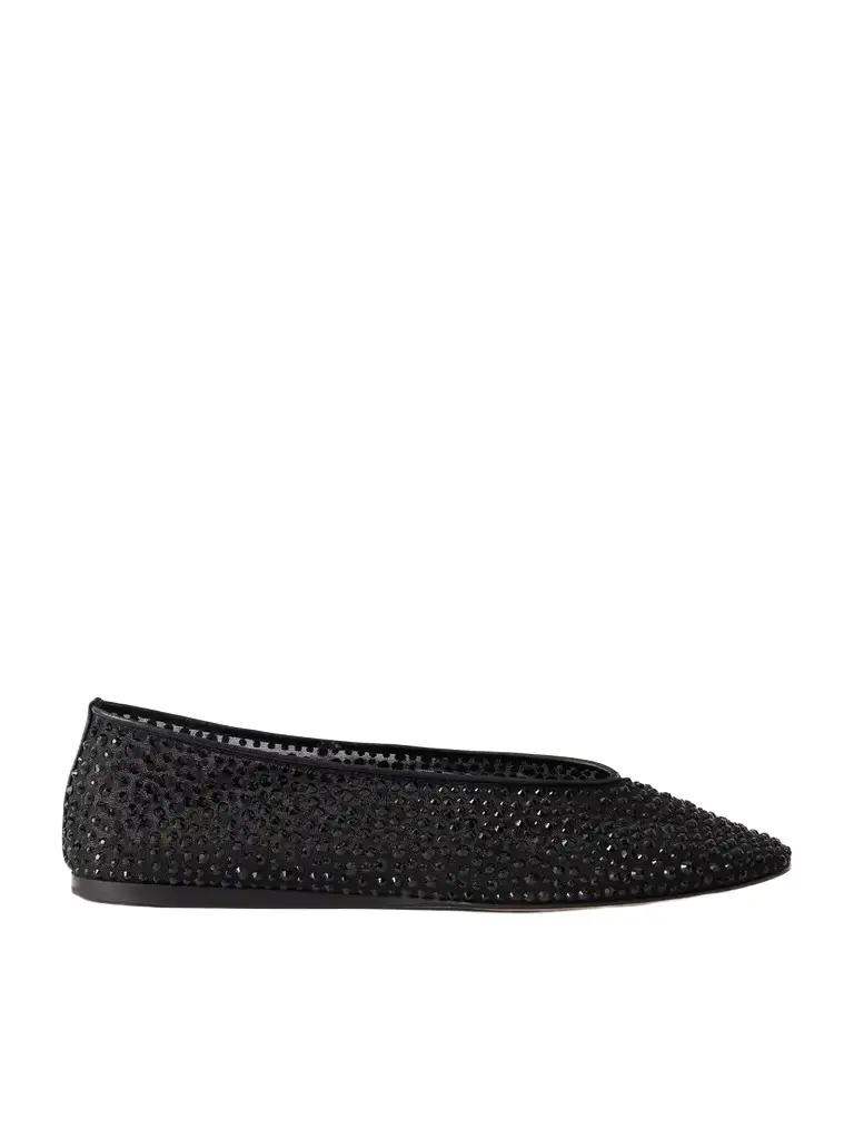 Le Monde Béryl Luna Crystal-embellished Mesh Ballet Flats