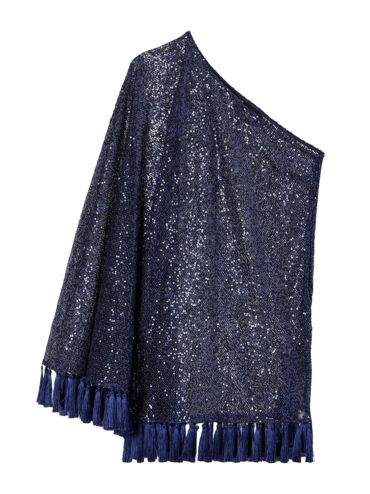 One-shoulder Fringed Sequined Mesh Mini Dress One-shoulder Fringed Sequined Mesh Mini Dress