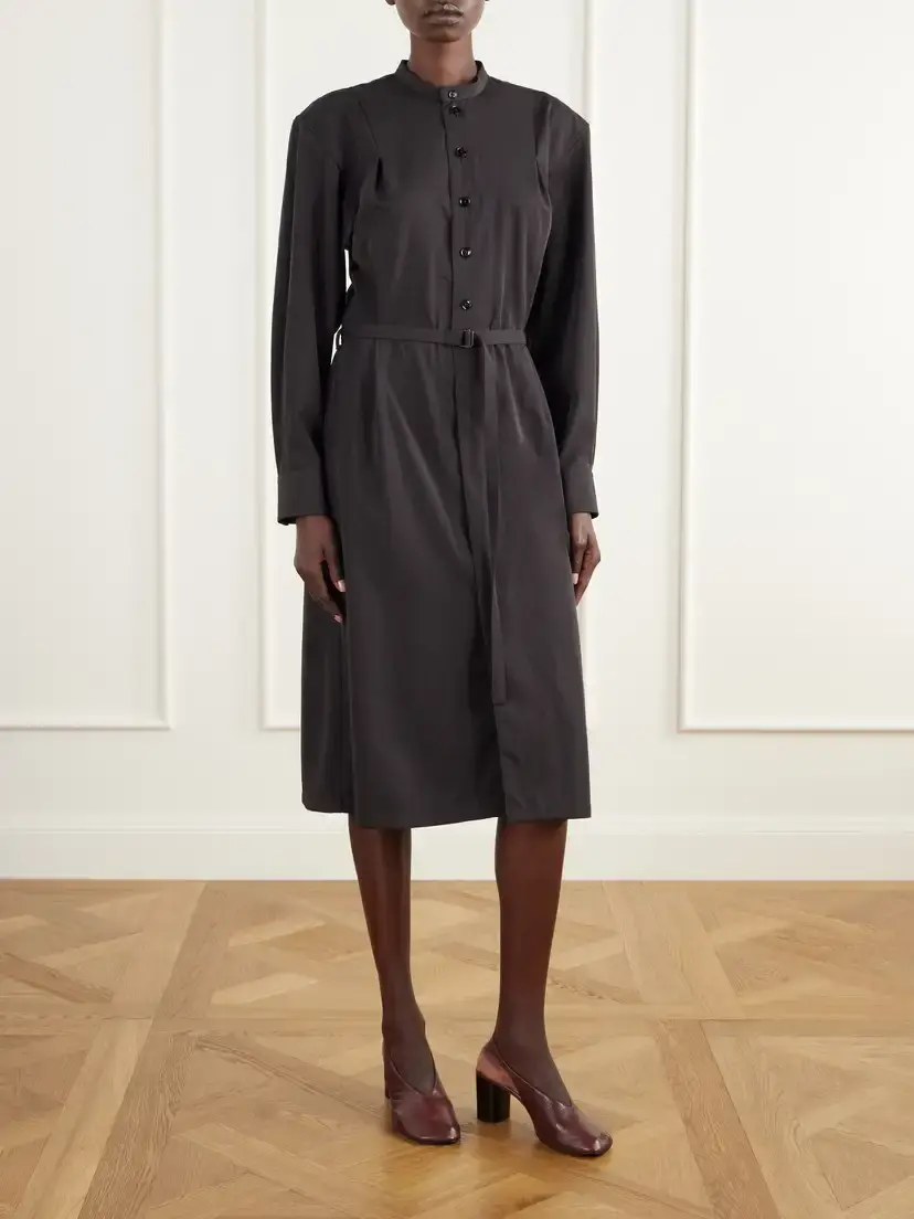 Lemaire Belted Pleated Wool-blend Gabardine Midi Dress | Thumbnail 3 Lemaire Belted Pleated Wool-blend Gabardine Midi Dress | Thumbnail 3