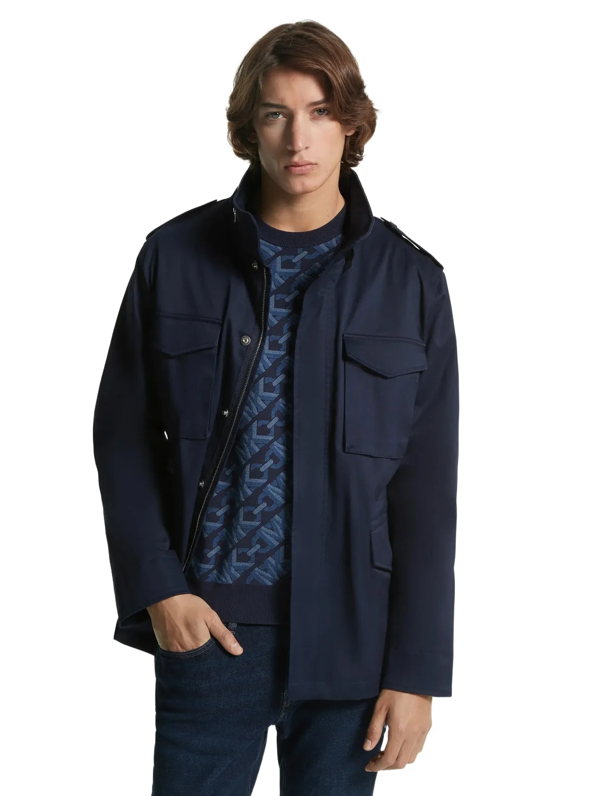 Michael Kors Collection Stretch Organic Cotton Field Jacket in Blue