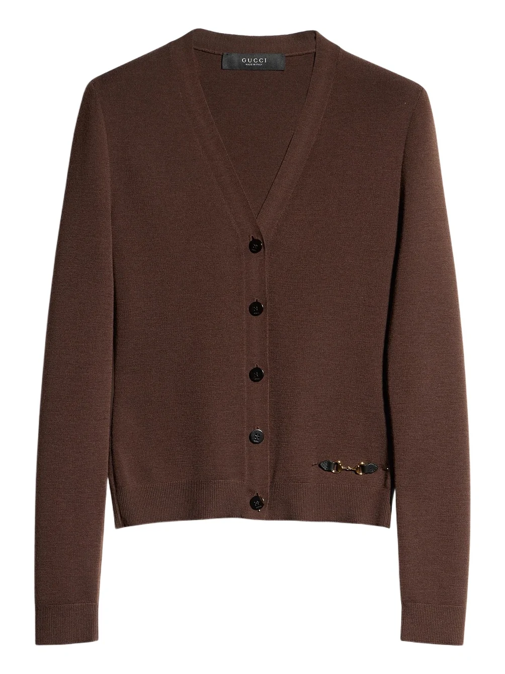 Gucci Fine Rib Knit Wool Cardigan With Horsebit