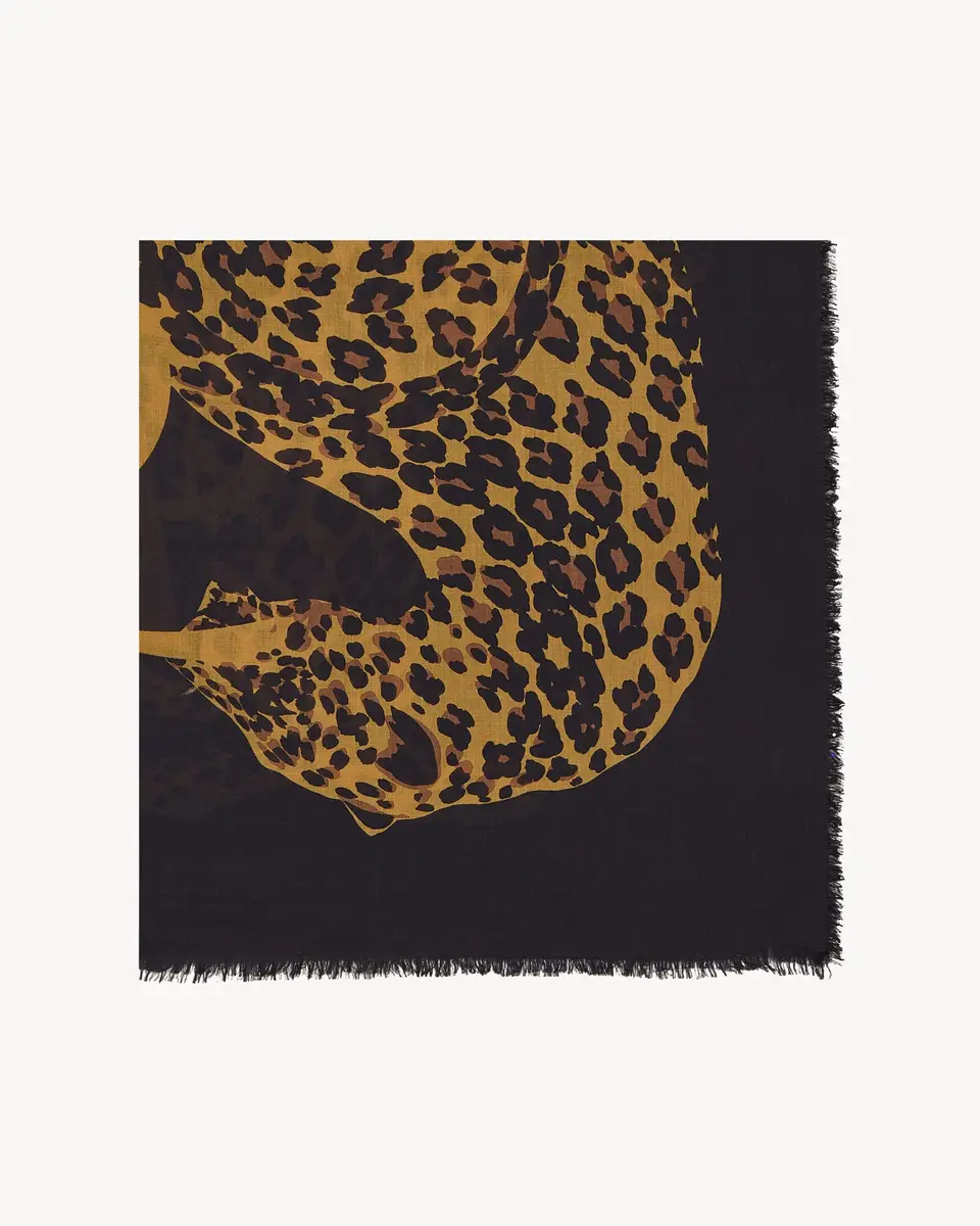Yves Saint Laurent CASSANDRE leopard square scarf in wool twill | Thumbnail 2 Yves Saint Laurent CASSANDRE leopard square scarf in wool twill | Thumbnail 2