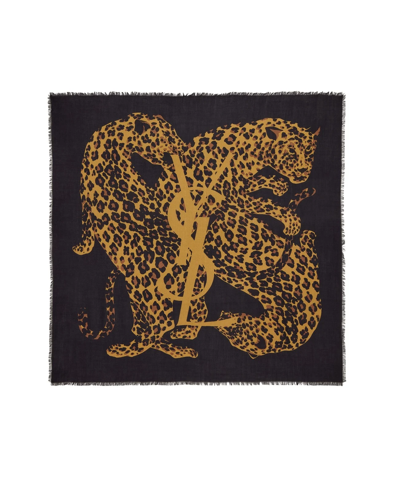 Yves Saint Laurent CASSANDRE leopard square scarf in wool twill