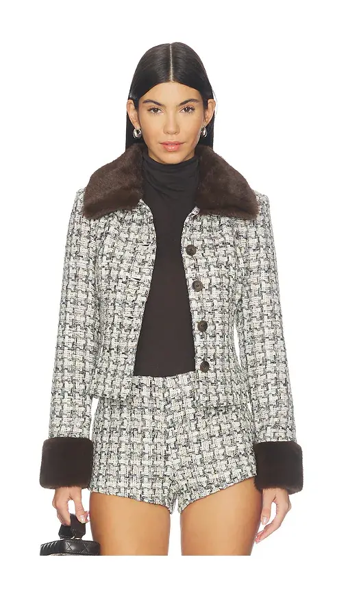 MAJORELLE Ivette Faux Fur Trim Tweed Jacket | Thumbnail 2
