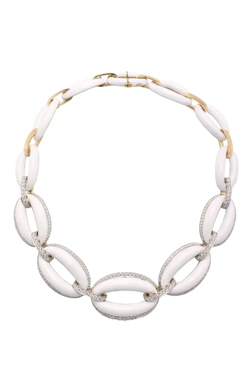 DAVID WEBB Diamond Enamel Elliptical Necklace