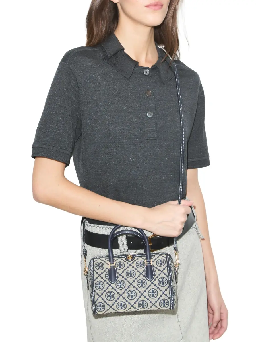 Tory Burch Women's T Monogram Petite Cotton-Blend Top Handle Bag | Thumbnail 2 Tory Burch Women's T Monogram Petite Cotton-Blend Top Handle Bag | Thumbnail 2
